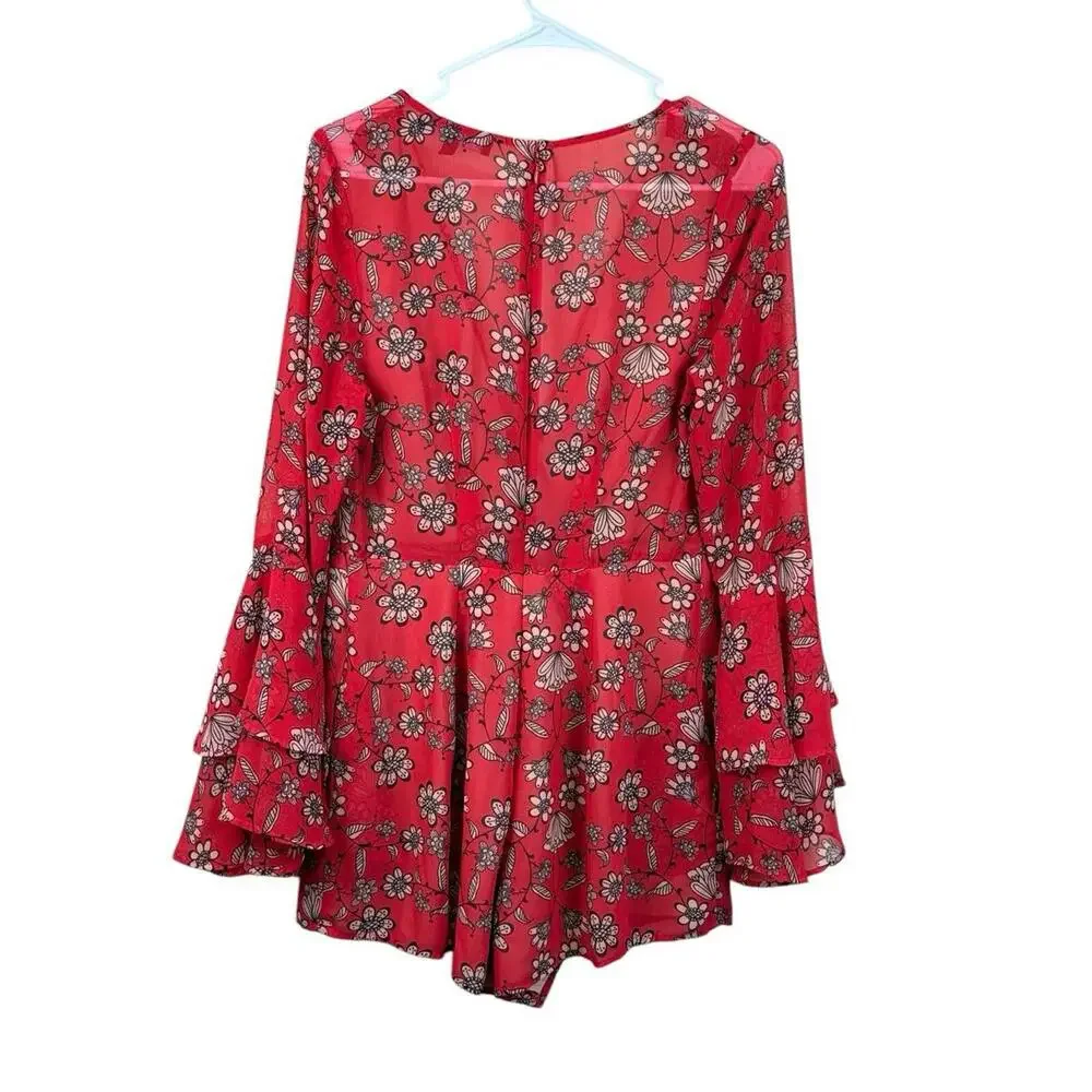 For Love & Lemons Boho Red Floral Pia romper size‎ M Boho Free - Picture 6 of 11